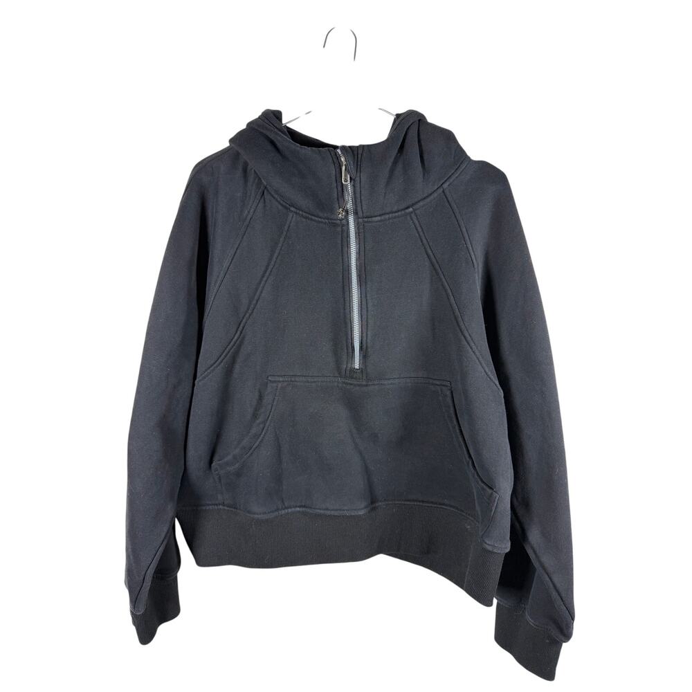 Black Cropped Half Zip Hoodie Large Scuba Style Sweatshirt
